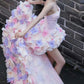 Pink tube top slim waist three-dimensional flower irregular skirt dress, prom dress R5295