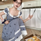 Women's summer French style two-piece square neck short striped short-sleeved top skirt suit R4912