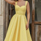 Yellow suspenders waist slim long skirt homecoming dress R3447