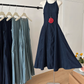 Washed suspender denim dress summer new French style slim swing suspender dress R2188