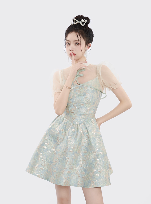Chinese style improved cheongsam collar top suspender dress summer two-piece suit R4115