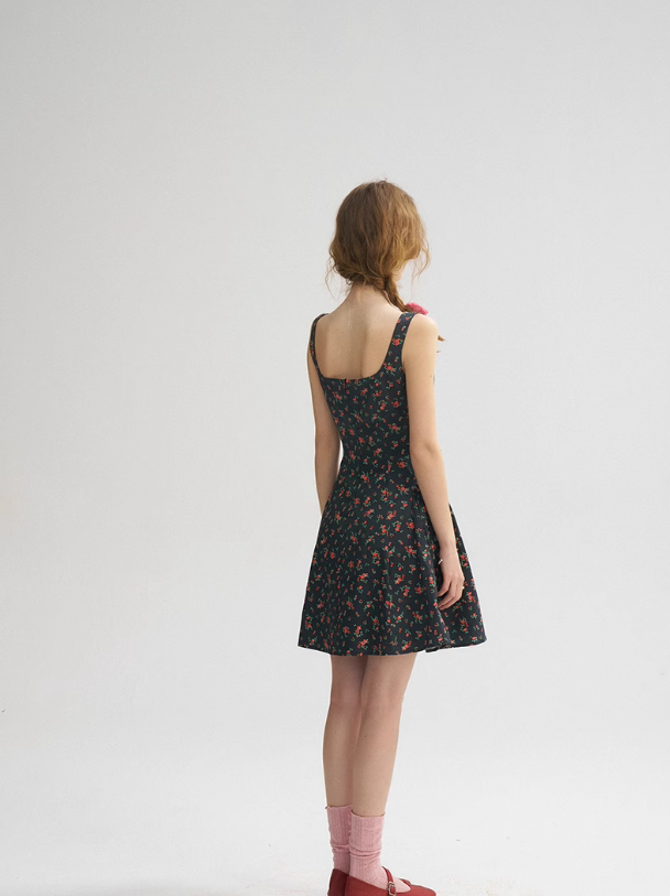 French Retro Floral Sling Dress Sleeveless Short Skirt R2802