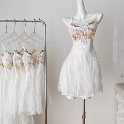 French seaside suspender dress white beautiful lace fishtail dress long skirt R2019