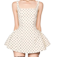 Square collar polka dot suspender dress for women 2025 waisted puffy A-line skirt R1046