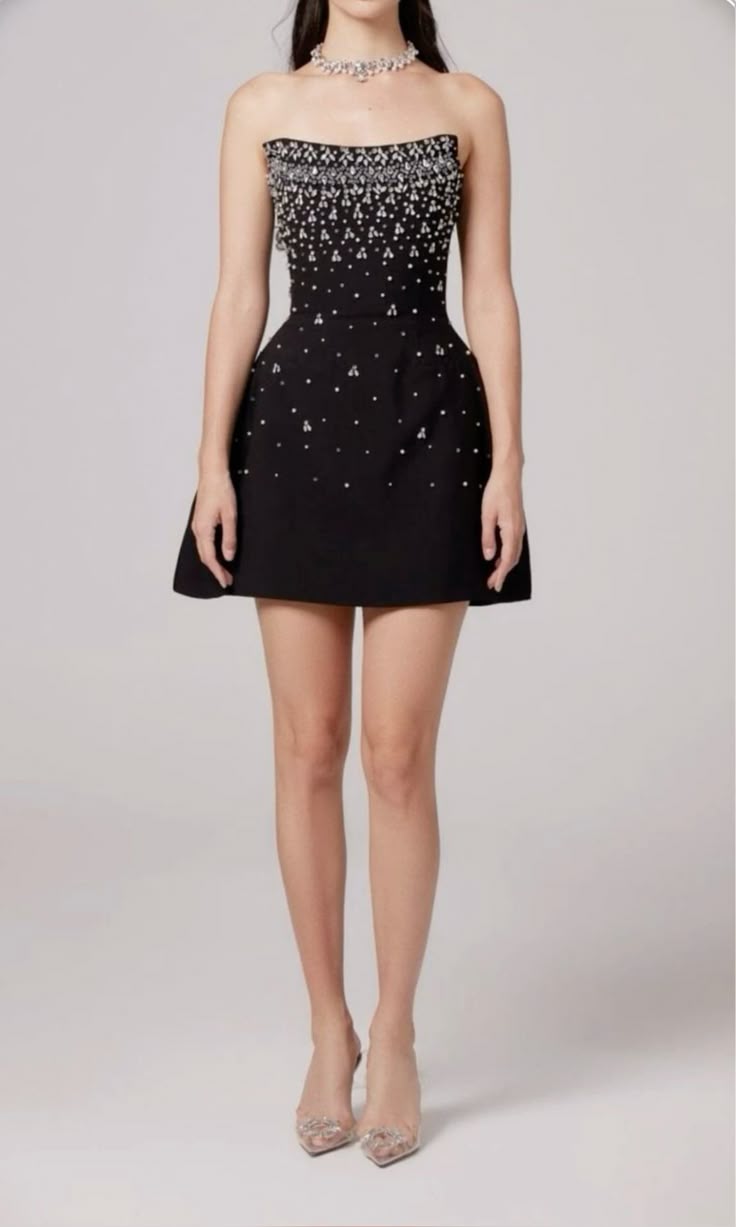 Black tube top diamond-studded waist slim A-line high-end short skirt homecoming dress R4238