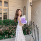 One-shoulder purple suspender floral dress for women summer design temperament sweet long dress R4111