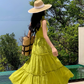 Bohemian holiday long dress elastic square neck slim waist embroidered ruffled suspender dress R0206
