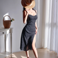 French retro waist slimming sexy side slit suspender dress holiday long skirt R2814