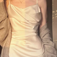 Silk satin sexy dress 2025 temperament holiday seaside slit inner suspender skirt R1441