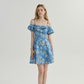 French floral skirt seaside holiday skirt fairy skirt blue short dress R2770