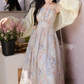 Summer small skirt French gentle style floral suspender dress plus cardigan two-piece set R2406