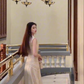 Gentle temperament lace sleeveless vest dress beautiful waist A-line long skirt R0677