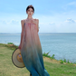 Beach holiday style gradient loose suspender beach dress atmosphere skirt R1580