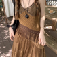 Fairy travel outfit retro ethnic style suspender long skirt v-neck dress R1741