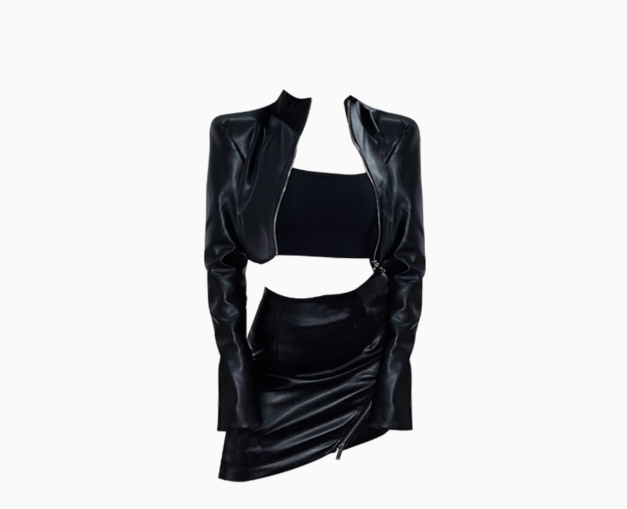 Sweet and spicy high-grade leather jacket 2025 plus size hot girl sexy hip skirt suit R1162