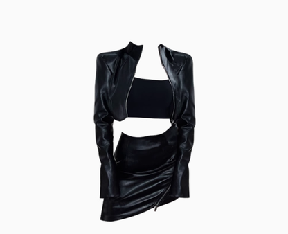 Sweet and spicy high-grade leather jacket 2025 plus size hot girl sexy hip skirt suit R1162