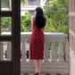 Retro mid-length polka dot dress French style holiday style sexy slim suspender skirt R1495