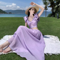 Super fairy long skirt with small flying sleeves white waist-baring dress holiday beach skirt R1607