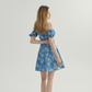 French floral skirt seaside holiday skirt fairy skirt blue short dress R2770