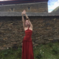 Desert outfit hot girl design one shoulder big swing red holiday dress R0251