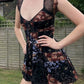 Black floral waist slim short skirt homecoming dress R2798
