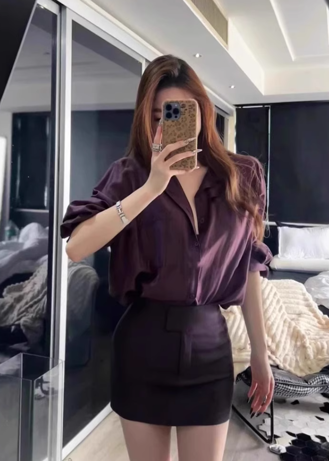 Royal sister style loose long-sleeved shirt 2025 high-end hot girl hip skirt suit R1402