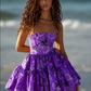 Retro Yellow Floral Tube Top Waist Puffy Skirt Homecoming Dress R3178