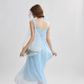 French suspender skirt blue dress sweet style long skirt R2693