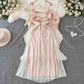 French style mesh suspender dress for women new style temperament waist slimming A-line long skirt R0373