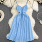 Holiday beach dress gentle retro V-neck waist slimming medium-length A-line embroidered dress R0336