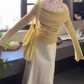 A complete set of outfits yellow one-shoulder top hip skirt 2025 two-piece suit R0768