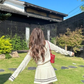 College style doll collar long-sleeved knitted cardigan 2025 contrast color A-line skirt suit R1292