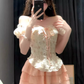 Sweet design strappy floral waist top 2025 pure desire A-line cake skirt suit R1230