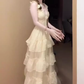 Gentle and sweet style V-neck suspender dress temperament waist beautiful skirt R0710
