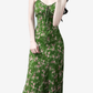 2025 Summer New Green Floral Seaside Vacation Mid-Length Suspender Dress R0941