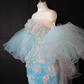 Lake blue gradient pink embroidered tube top waist slimming A-line short skirt homecoming dress R4163