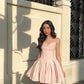 Pink suspenders low-cut sexy waist slim princess skirt homecoming dress R3705