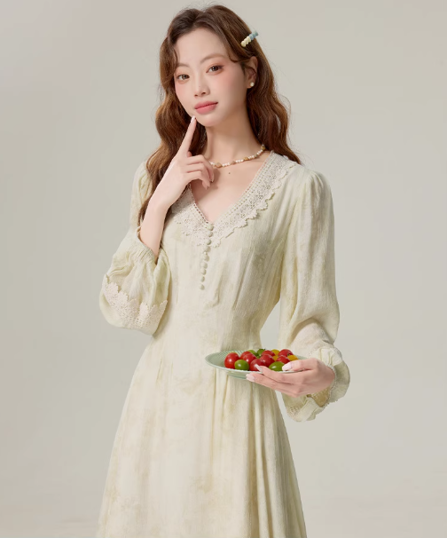 Spring French gentle style floral dress temperament super fairy slim dress R1909