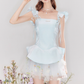 Satin-feeling temperament waist slim fit small flying sleeve puffy little dress R4538