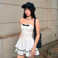 White cute tube top waist slim fit A-line short skirt homecoming dress R4054