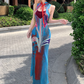 Retro contrast color hollow dress sexy temperament waist slim hip skirt R0658