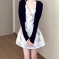 Gentle temperament blue suspender dress beautiful unique waist A-line short skirt R0861