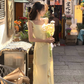 Beautiful yellow dress new model irregular ruffle unique beautiful temperament long skirt R4214