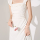 French style white flying sleeve dress beautiful temperament slim high-end little white dress R4260