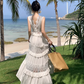 White heavy hollow lace cake dress female holiday style seaside fairy long skirt R0194