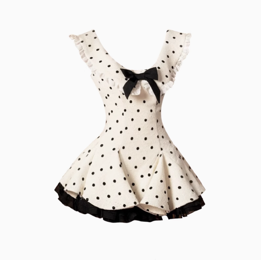 French retro polka dot doll collar dress 2025 rich waist a-line puffy skirt R1183