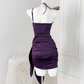 Flower halter neck satin sexy dress women's short temperament tube top dress R2076