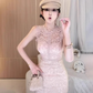 Pure desire design lace sleeveless dress 2025 sexy hot girl waist hip short skirt R1131