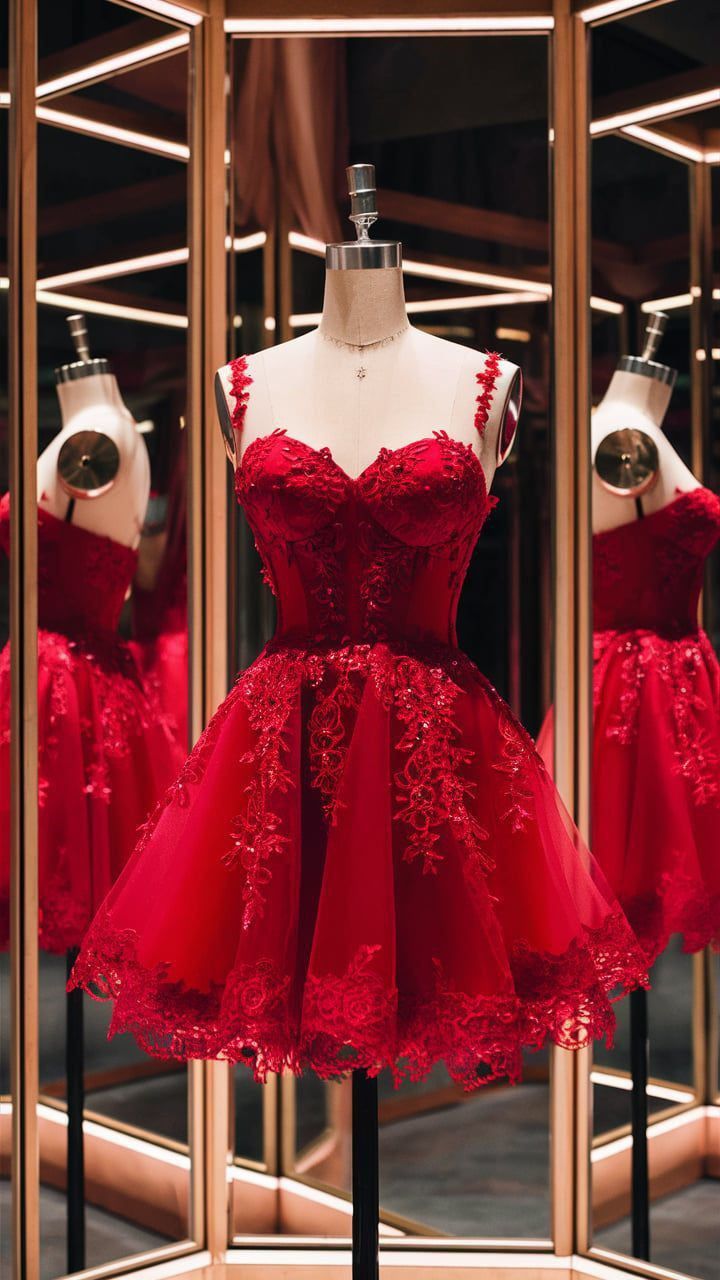 Unique Red A-Line Spaghetti Straps Ebroidery Corset Mini Dress Homecoming Dress RS238