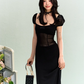 French elegant waist square neck splicing dress summer simple midi dress R3330